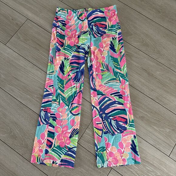 Lilly Pulitzer Georgia May Palazzo Pants Exotic Garden Tropical LARGE Wide Leg - Picture 2 of 6
